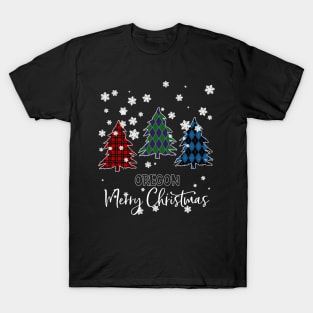 Oregon Merry Christms Buffalo Plaid Xmas Tree  T-Shirt